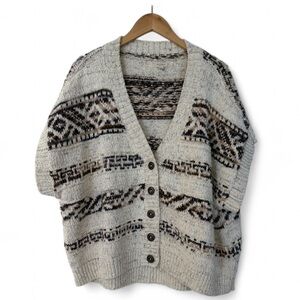 Pilcro V-Neck Sweater in Cream and Brown